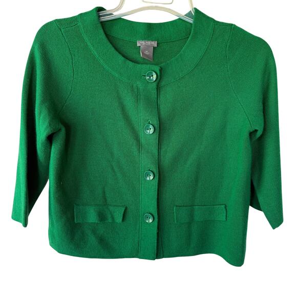 Ann Taylor Green Cardigan 3/4 Sleeve cropped sweater Size S/P - Picture 1 of 8